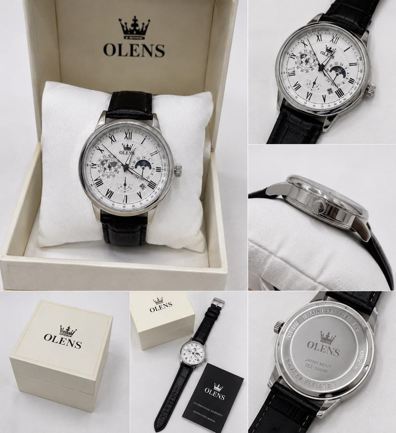 Olens Moon Phase Leather Watch